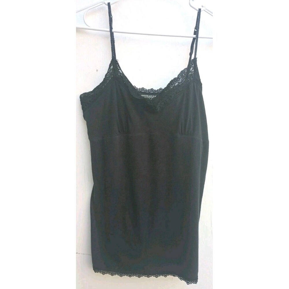 American Eagle XL Lace Babydoll Cami Tank Top Black Y2K Preppy Fairy Women